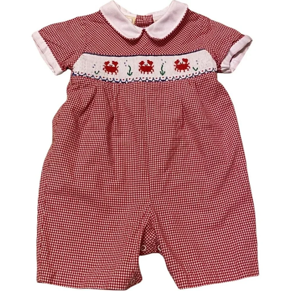 Embroidered Crab Print Jon-Jon Romper Jumper Sz 6 Months - Picture 1 of 5